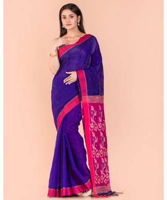 Blue Blended Cotton Jamdani Saree 1