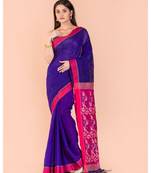 Blue Blended Cotton Jamdani Saree