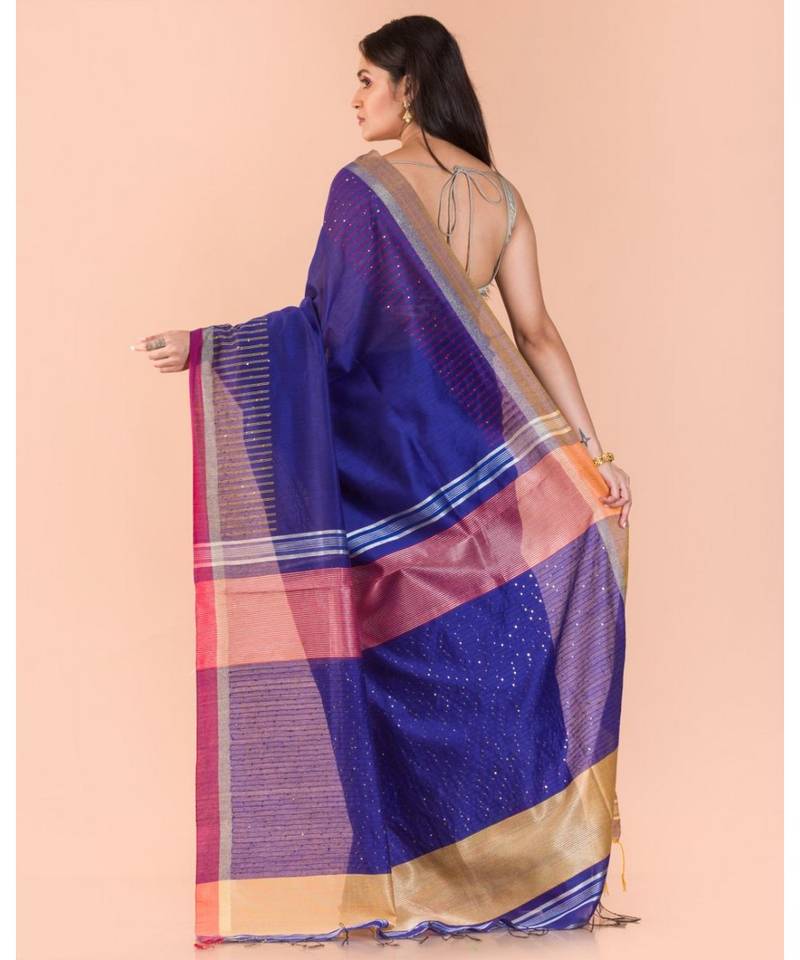 Blue Handwoven Blended Cotton Saree