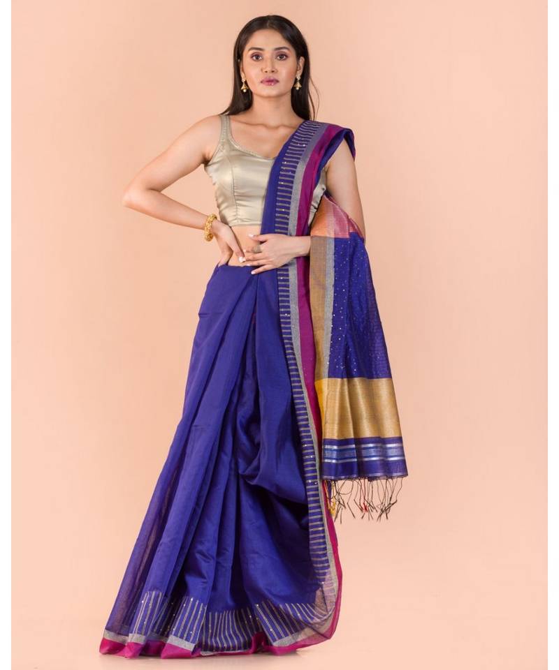 Blue Handwoven Blended Cotton Saree