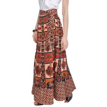 Beige Bagru Printed Cotton Wrap Around Long Skirt 3