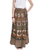 Beige Bagru Printed Cotton Wrap Around Long Skirt