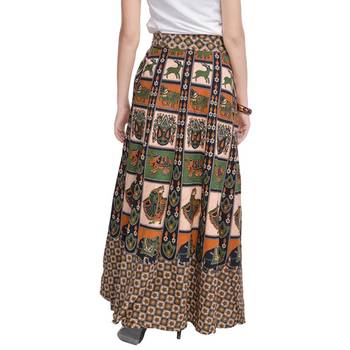 Beige Bagru Printed Cotton Wrap Around Long Skirt 2