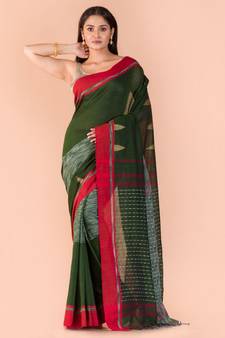 Pea green Handwoven Cotton Saree