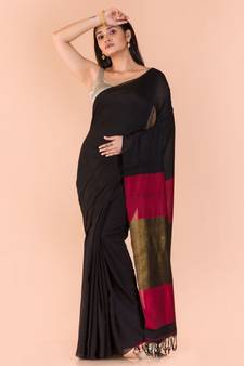 Black Handwoven Cotton Saree