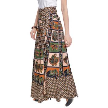 Beige Bagru Printed Cotton Wrap Around Long Skirt 4