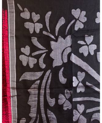 Rose Red Black Matka Silk Jamdani Saree 5