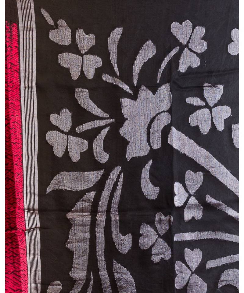 Rose Red Black Matka Silk Jamdani Saree