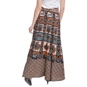 Beige Bagru Printed Cotton Wrap Around Long Skirt 2