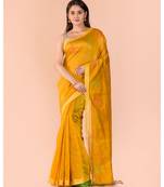 Yellow Blended Cotton Jamdani Saree