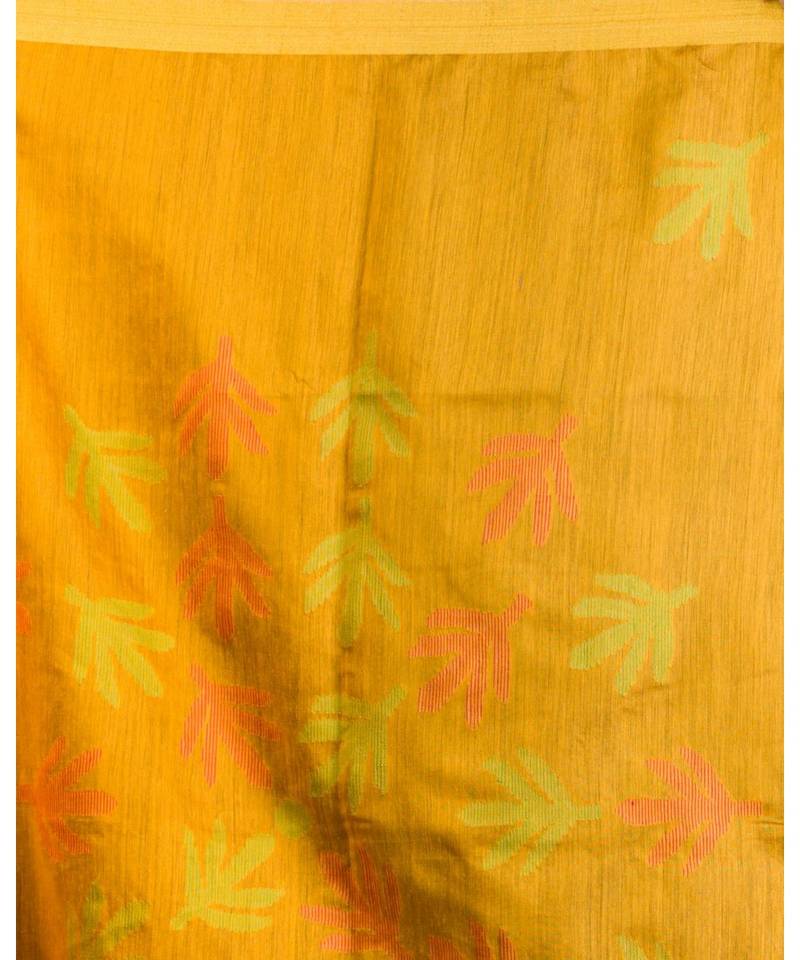 Yellow Blended Cotton Jamdani Saree
