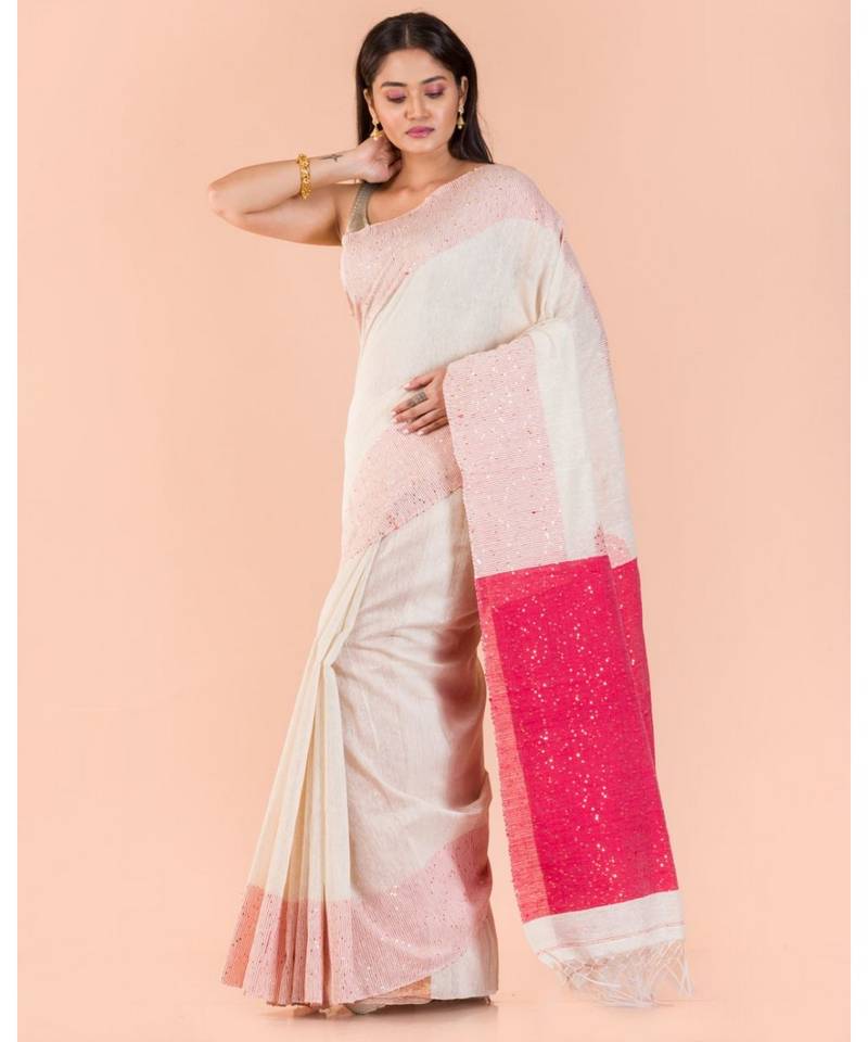 Off White Tangail Noyel Saree
