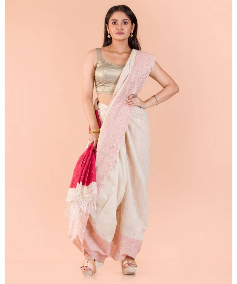 Off White Tangail Noyel Saree