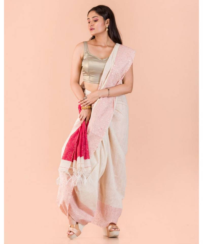 Off White Tangail Noyel Saree