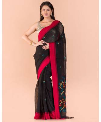 Black Linen Jamdani Saree 1