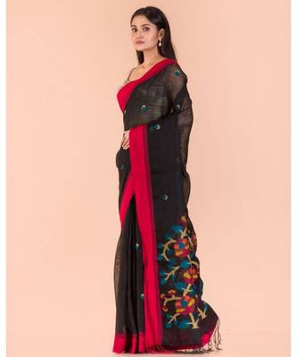 Black Linen Jamdani Saree 2