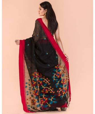 Black Linen Jamdani Saree 3