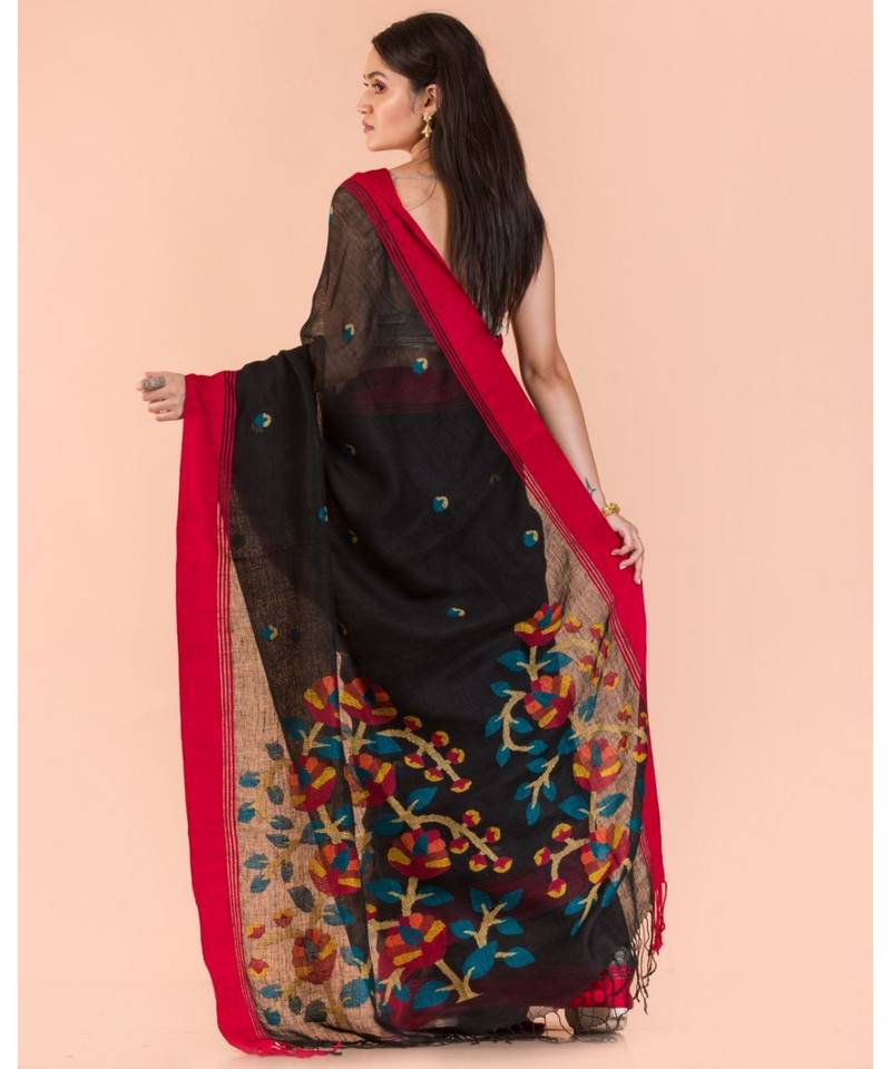 Black Linen Jamdani Saree