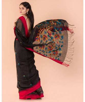 Black Linen Jamdani Saree 4