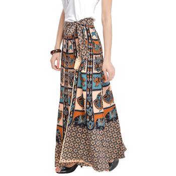 Beige Bagru Printed Cotton Wrap Around Long Skirt 4