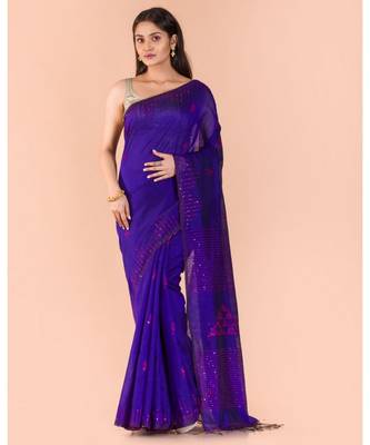 Blue Handloom Blended Cotton Saree 1