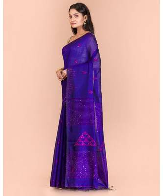 Blue Handloom Blended Cotton Saree 2