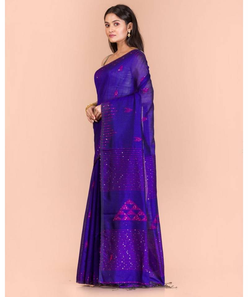 Blue Handloom Blended Cotton Saree