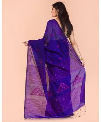 Blue Handloom Blended Cotton Saree 3