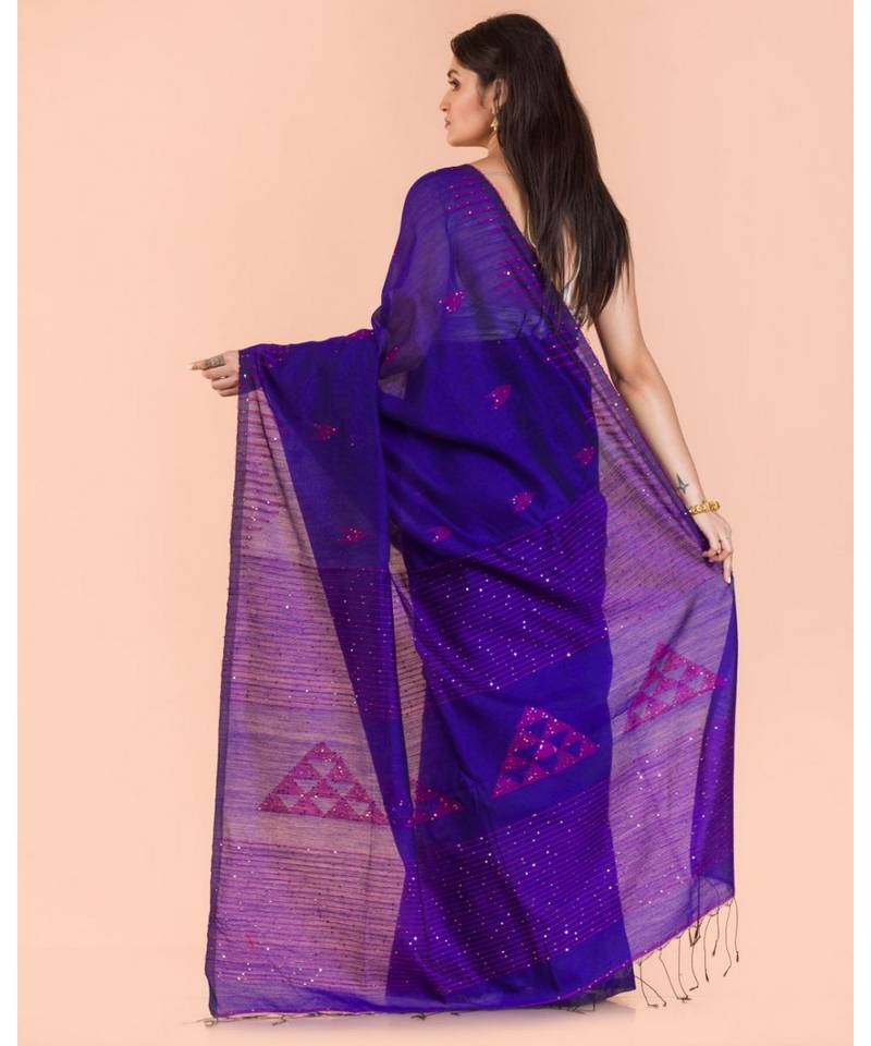 Blue Handloom Blended Cotton Saree