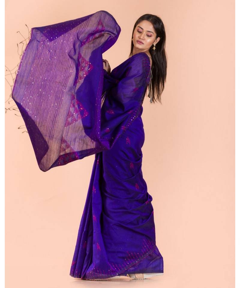 Blue Handloom Blended Cotton Saree