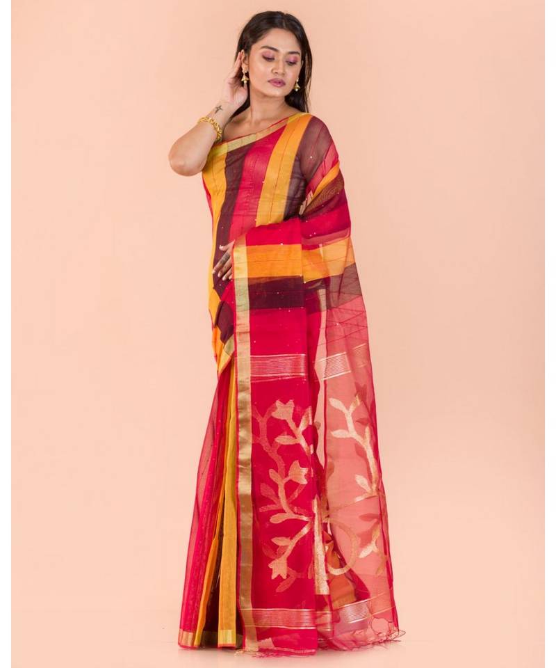 Multicolor Handloom Sequins Jamdani saree