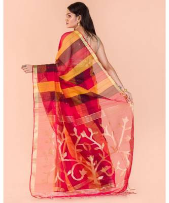Multicolor Handloom Sequins Jamdani saree 3