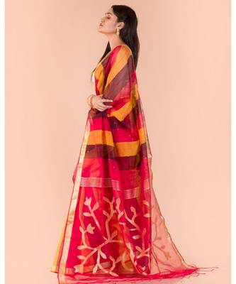 Multicolor Handloom Sequins Jamdani saree 4