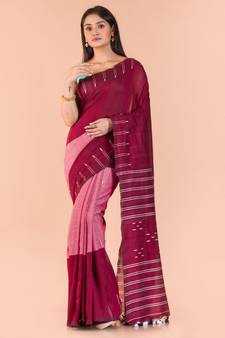 Maroon Peach Handwoven Cotton Saree