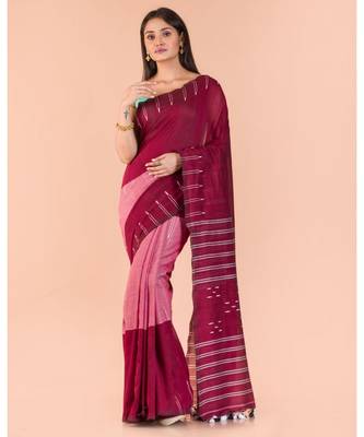 Maroon Peach Handwoven Cotton Saree 1