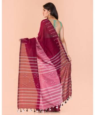 Maroon Peach Handwoven Cotton Saree 3