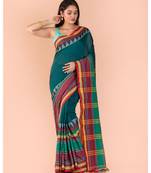 Dark Teal Cotton Begampuri Saree