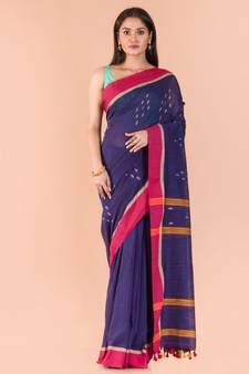 Indigo Cotton Jamdani Saree