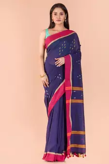 Indigo Cotton Jamdani Saree