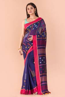 Blue Cotton Jamdani Saree