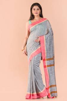 Silver grey Cotton Jamdani saree