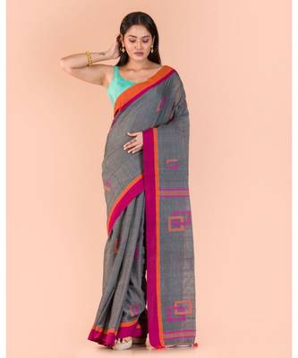 Grey Cotton Jamdani Saree 1