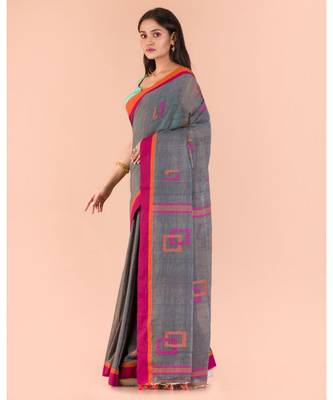 Grey Cotton Jamdani Saree 2