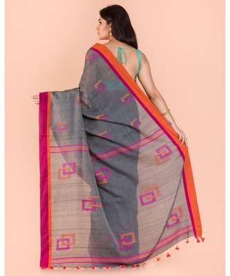 Grey Cotton Jamdani Saree 3