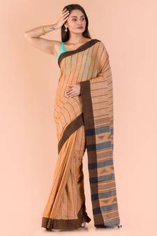 Biscuit Handloom Cotton Saree
