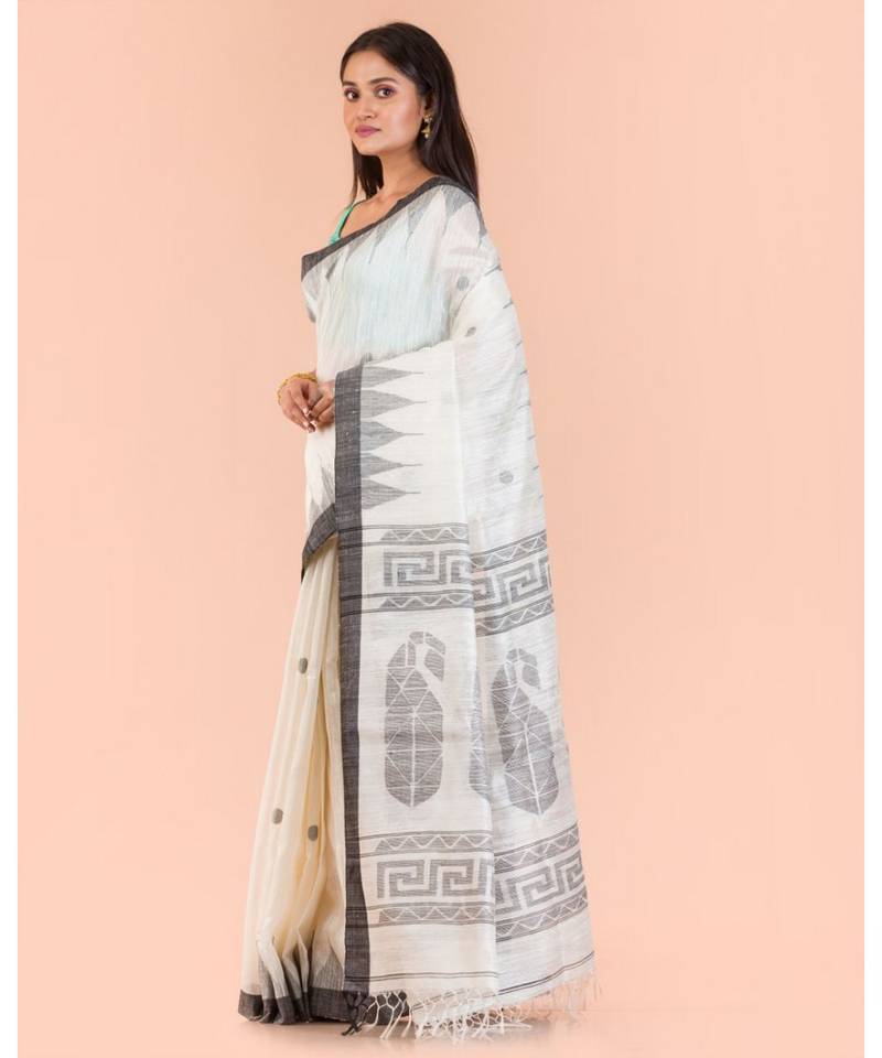 Off White Matka Silk Jamdani Saree