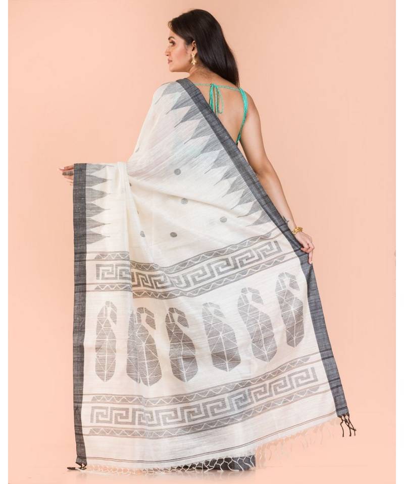 Off White Matka Silk Jamdani Saree