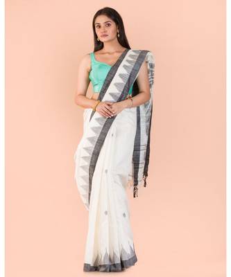 Off White Matka Silk Jamdani Saree 4
