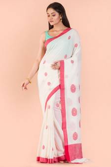 White Handwoven Cotton Saree