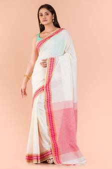 Soft Cream Cotton Tangail Saree